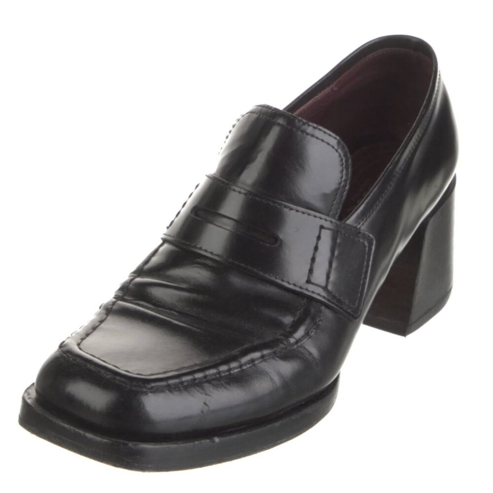Labucq Kitty Black Spazzalato - Black Leather Heeled Loafer